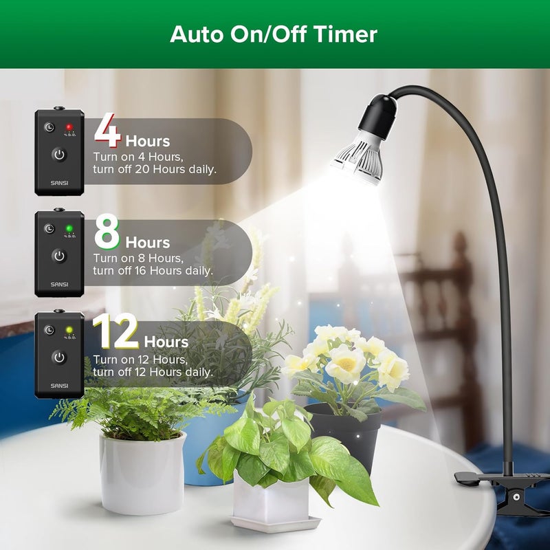 Sansi LED Grow Lights for Indoor Plants, Lifetime Free Bulb Replacement, 150W Full Spectrum Gooseneck Clip Plant Grow Light, Plant Light with Timer 4/8/12 Hrs, High PPFD Growing Power Grow Lamp - Image 2